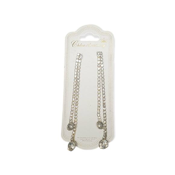 Chloe Accessory Extra Long Rhinestone Art Dangling Earrings For Pierced Ears - Picture 1 of 4